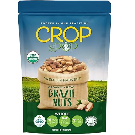 CROP BY POP - Organic Raw Brazil Nuts (16 Oz - 1 LB) Packed Fresh in Resealable Bag - USDA Organic, Non GMO - Naturally Grown, Vegan, Kosher