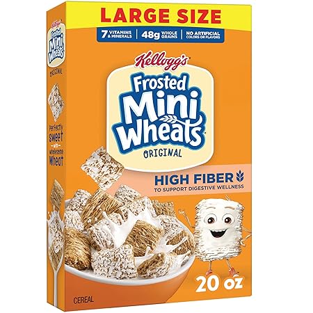 Kellogg’s Frosted Mini-Wheats Breakfast Cereal, High Fiber, 48g Whole Grain, Large Size, 20 oz