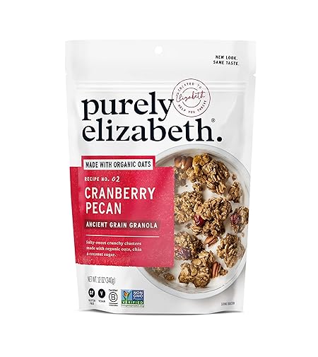 Purely Elizabeth Ancient Grain Granola, Certified Gluten-free, Vegan & Non-GMO | Coconut Sugar | Delicious Healthy Snack | Cranberry Pecan | 12oz