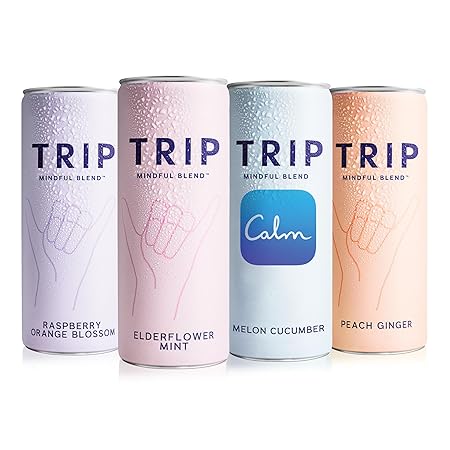 Trip Mindful Blend, Lightly Sparkling Adaptogen Seltzer, Mocktail w/ 120mg Magnesium Citrate with Ashwagandha, Lions Mane & L Theanine, No Added Sugar, Vegan, Original Variety Pack, 12 Oz, 12Pk