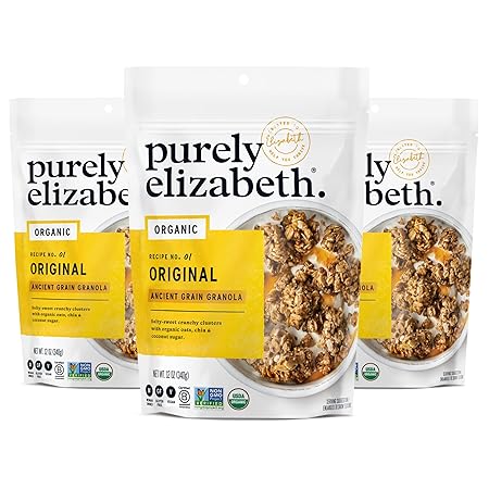 Purely Elizabeth Organic Original, Ancient Grain Granola, Gluten-Free, Non-GMO (3 Ct, 12oz Bags)