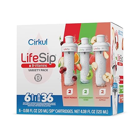 Cirkul LifeSip B-Vitamins Flavor Water Variety Pack, Makes 36 Drinks, No Sugar, Zero Calorie Drink Mix, (2 Fruit Punch, 2 Strawberry Kiwi, 2 Honeycrisp Apple)