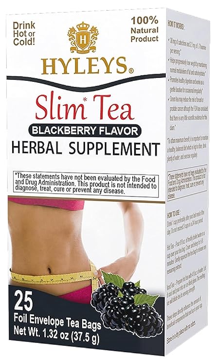 Hyleys Slim Tea Blackberry Flavor - Weight Loss Herbal Supplement Cleanse and Detox - 25 Tea Bags (6 Pack)