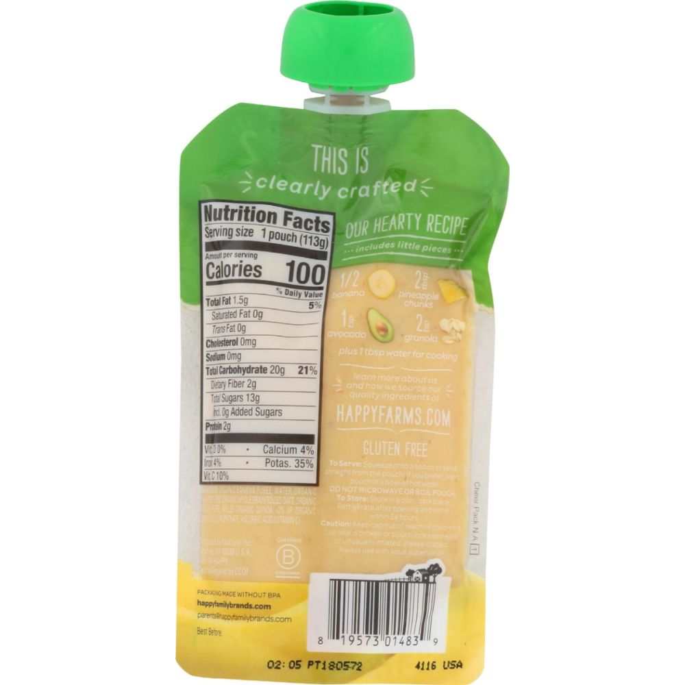 HAPPY BABY: Granola Ban Pineapple Avocado, 4 oz