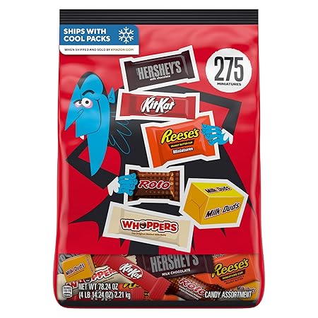 Hershey Miniatures Assorted Flavored, Halloween Candy Bulk Bag, 78.24 oz (275 Pieces)