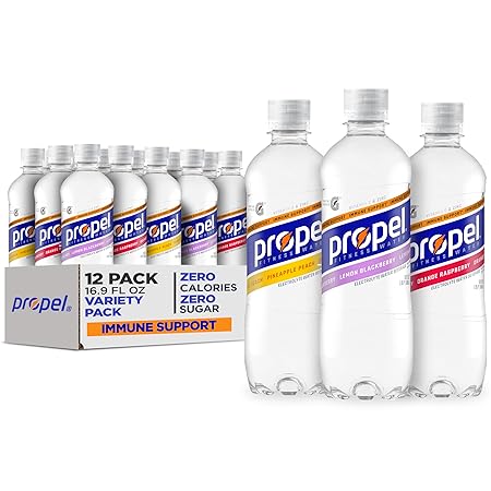 Propel Immune Support with Vitamin C + Zinc, 3 Flavor Variety Pack, 16 Fl Oz (Pack of 12)