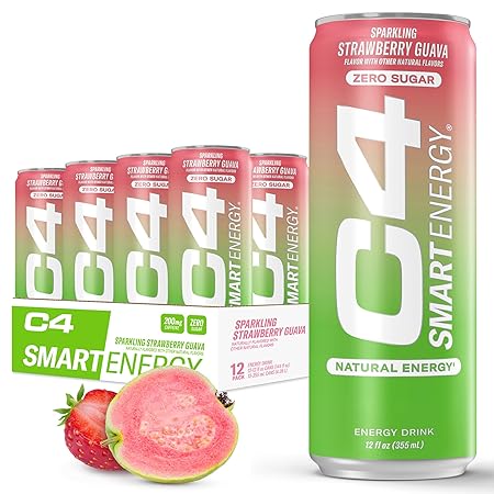 Cellucor C4 Smart Energy Drink - Sugar Free Performance Fuel & Nootropic Brain Booster, Coffee Substitute or Alternative | Strawberry Guava 12 Oz - 12 Pack