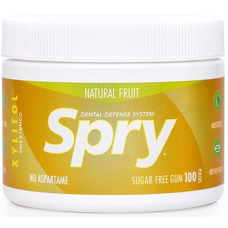 Spry Fresh Natural Xylitol Chewing Gum Dental Defense System - Aspartame-Free, Sugar-Free, Non-GMO, Gluten-Free (Fresh Fruit, 100 Count - Pack of 6)