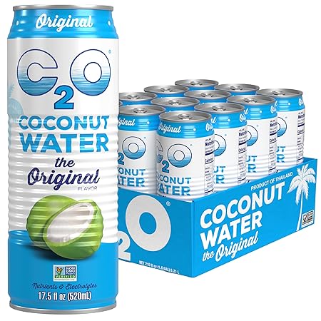 C2O - Coconut Water, The Original Flavor (12 Pack) - Made with Fresh Coconut Water, Plant Based - Non GMO Canned Water - Natural Hydration, Essential Electrolytes, & Potassium - 12 Cans, 17.5 FL OZ