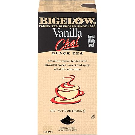 Bigelow Vanilla Chai Tea Bags 28-Count Box (Pack of 1) Black Tea Bags with Spices and Vanilla Flavor Rich in Antioxidants