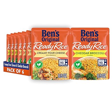 BEN'S ORIGINAL Ready Rice Creamy Four Cheese and Cheddar Broccoli Variety Pack, Easy Dinner Sides, 8.5 OZ Pouch (Pack of 6)