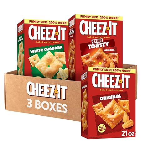 Cheez-It Cheese Crackers, Baked Snack Crackers, Lunch Snacks, Family Size, Variety Pack (3 Boxes)