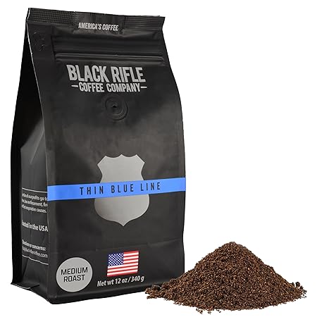 Black Rifle Coffee Company Thin Blue Line, 18oz Bag, Ground Coffee Medium Roast - Roasted Blend Made from Arabica Beans - Colombian & Brazilian Beans - Veteran Founded & American Made