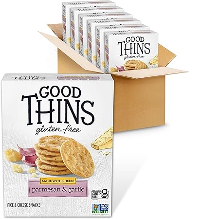 GOOD THINS Parmesan & Garlic Rice & Cheese Snacks Gluten Free Crackers, Bulk Snack Crackers, 6 - 3.5 oz Boxes