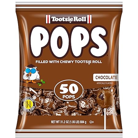 Tootsie Pops Single Flavor Bag - Chocolate Flavored Lollipops with Chocolatey Center - Individually Wrapped Hard Candy - Brown Candy - Peanut Free, Gluten Free, 50 Count (Pack of 1)