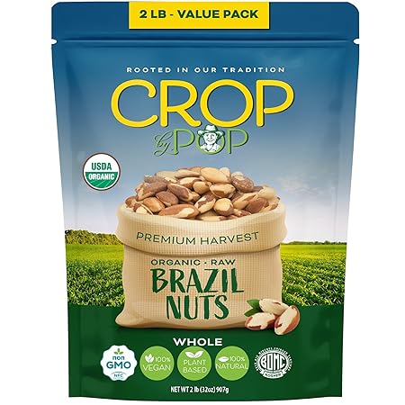 CROP BY POP - Organic Raw Brazil Nuts (32 Oz - 2 LB) Packed Fresh in Resealable Bag - USDA Organic, Non GMO - Naturally Grown, Vegan, Kosher