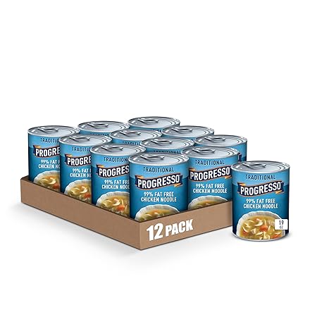 Progresso Traditional, 99% Fat Free Chicken Noodle Canned Soup, 19 oz. (Pack of 12)