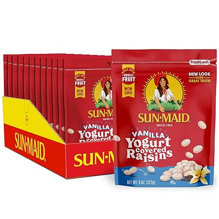 Sun-Maid Vanilla Yogurt Coated Raisins - (12 Pack) 8 oz Resealable Bag - Yogurt Covered Dried Fruit Snack for Lunches and Snacks