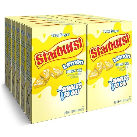 Starburst Singles To Go Powdered Drink Mix, Lemon, Sugar-Free Drink Powder, 6 count (Pack of 12)
