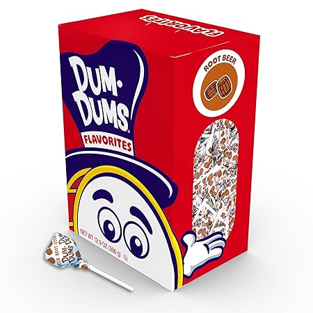 Dum Dums Root Beer Lollipops - Bulk Candy Box with Lollipops Individually Wrapped, Single Flavor Gourmet Suckers - 50 Count