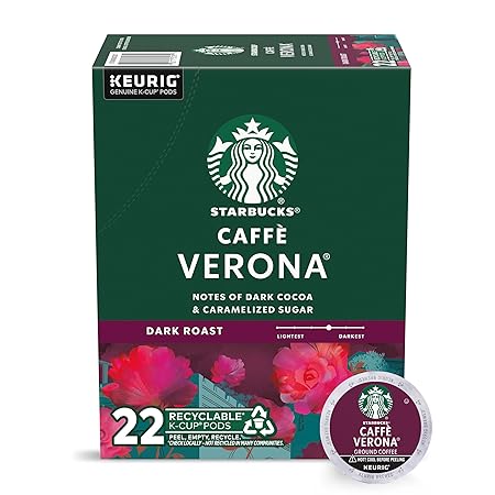 Starbucks K-Cup Coffee Pods, Dark Roast Coffee, Caffè Verona For Keurig Coffee Makers, 100% Arabica, 1 Box (22 Pods)