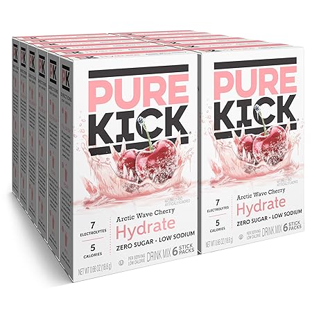 Pure Kick Hydration Singles To Go Drink Mix, Arctic Wave Cherry, Includes 12 Boxes with 6 Packets in each Box, 72 Total Packets