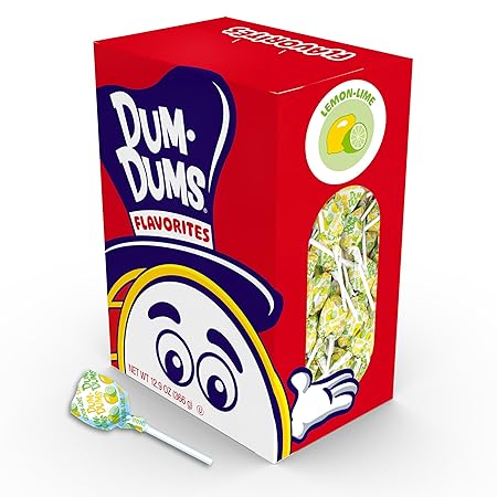 Dum Dums Lemon Lime Lollipops - Bulk Candy Box with Lollipops Individually Wrapped, Single Flavor Gourmet Suckers - 50 Count