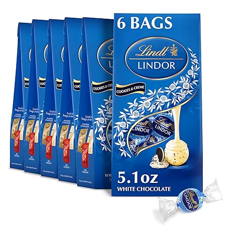 Lindt LINDOR Cookies and Creme White Chocolate Candy Truffles, Chocolates with Smooth, Melting Truffle Center, 5.1 oz. Bag (6 Pack)
