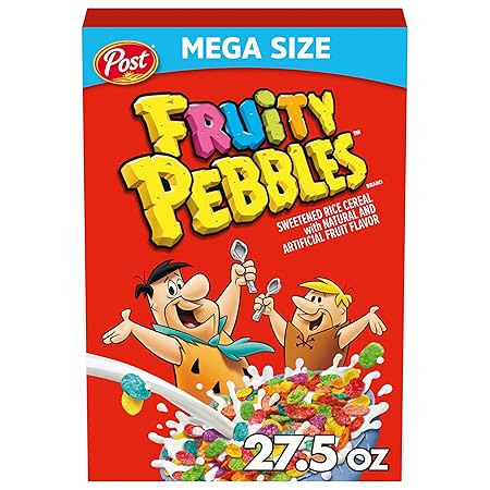 Fruity PEBBLES, Fruity Kids Cereal, Gluten Free Rice Cereal for Kids, 27.5 OZ Mega Size Box