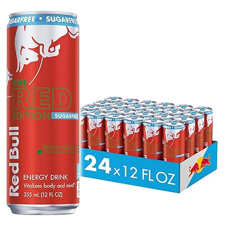 Red Bull Red Edition Sugar Free Energy Drink, Watermelon, with 114mg Caffeine plus Taurine & B Vitamins, 12 Fl Oz, Pack of 24 Cans