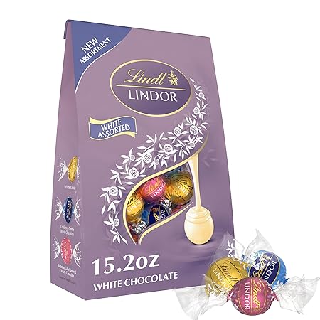 Lindt LINDOR White Chocolate Assorted Chocolate Candy Truffles, 15.2 oz. Bag