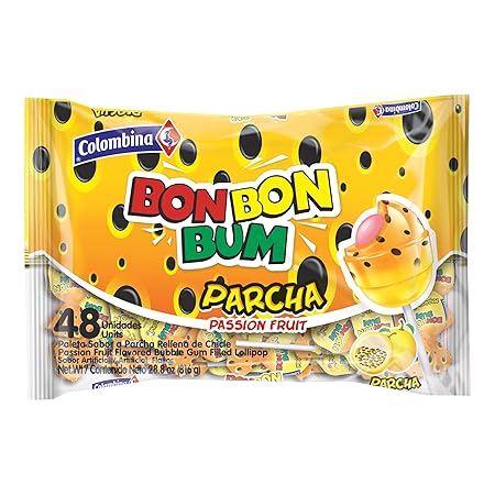Colombina Bon Bon Bum Lollipops Tropical Passion Fruit Flavor, 48 Count (Pack of 1)