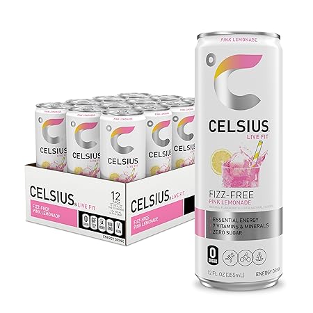 CELSIUS Fizz Free Pink Lemonade, Sugar Free Energy Drink, 12 Fl Oz (Pack of 12)