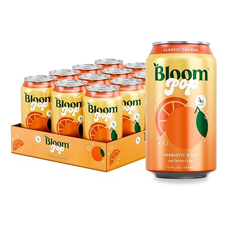Bloom Pop Prebiotic Soda 12 Pack, Classic Orange Flavor, 12oz Cans | Prebiotic Soda for Gut Health, Low Calorie Soda, No Caffeine, Healthy Soft Drink Alternative