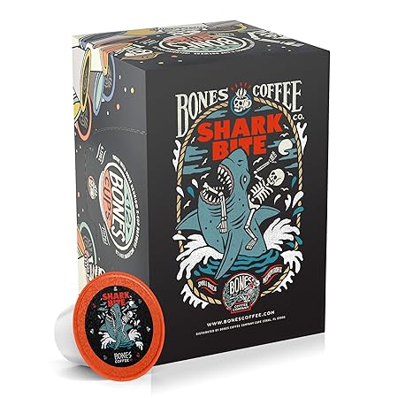 Bones Coffee Company Flavored Coffee Bones Cups Shark Bite Flavored Pods | 12ct Single-Serve Coffee Pods Compatible with Keurig 1.0 & 2.0 Keurig Coffee Maker