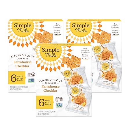 Simple Mills Almond Flour Crackers, Farmhouse Cheddar Snack Packs - Gluten Free, Healthy Snacks, 4.9 Ounce (Pack of 3)