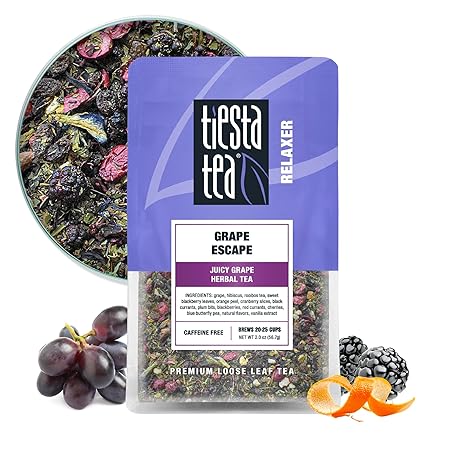Tiesta Tea - Grape Escape, Loose Leaf, Juicy Grape Herbal Tea, Non-Caffeinated Fruit Blend, Makes Hot or Iced Up to 25 Cups, 2oz Resealable Pouch