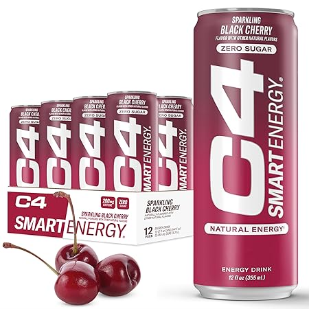 Cellucor C4 Smart Energy Drink - Sugar Free Performance Fuel & Nootropic Brain Booster, Coffee Substitute or Alternative | Black Cherry 12 Oz - 12 Pack