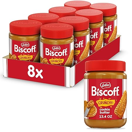 Lotus Biscoff, CRUNCHY Cookie Butter Spread, non GMO + Vegan, 13.4 Oz Jar (Pack of 8)
