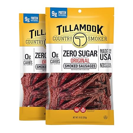 Tillamook Country Smoker Zero Sugar Original Keto Friendly Smoked Sausages, 10 Ounce (Pack of 2)