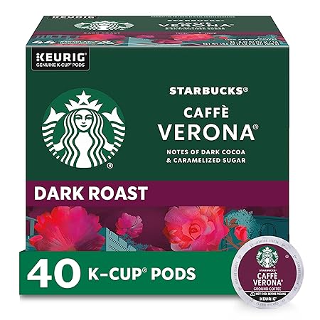 Starbucks K-Cup Coffee Pods, Dark Roast, Caffè Verona for Keurig Brewers, 100% Arabica, 1 Box (40 Pods)
