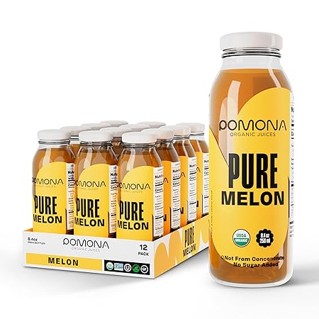 Pomona Organic Juices Pure Melon Juice, Cold Pressed Organic Juice, Non-GMO, No Sugar Added, Not from Concentrate, Gluten Free, Kosher Certified, Preservative Free, 8.4 Ounce (Pack of 12)
