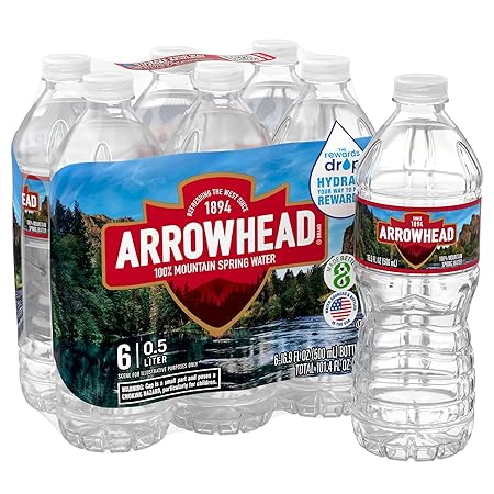 Arrowhead Brand 100% Mountain Spring Water, 16.9-ounce Recycled Plastic Bottles, 6 Count