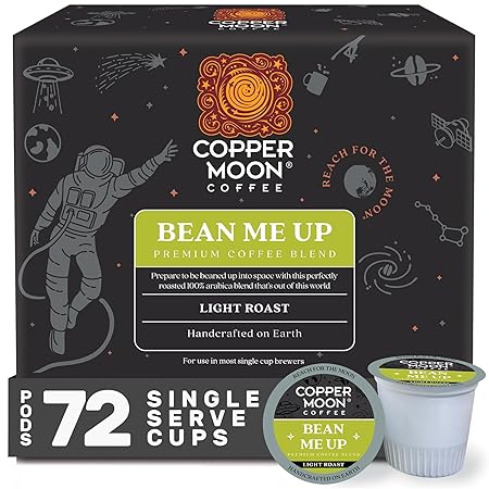 Copper Moon Single Serve Coffee Pods for Keurig K-Cup Brewers, Light Roast, Bean Me Up Blend, 72 Count