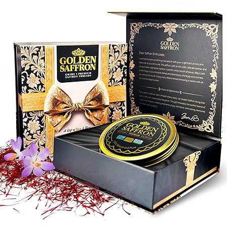 Golden Saffron Luxtury Gift Box, Premium All Red Saffron Threads, Grade A+ Super Negin, Perfect For Any Occasions Non-GMO Verified for Tea, Paella, Rice, Desserts, and Risotto (10.0 Grams Gift Box)