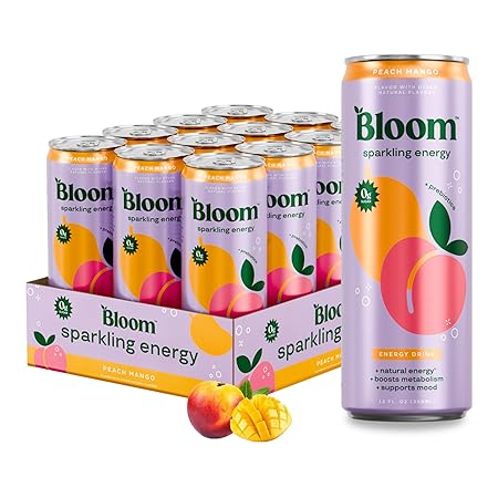 Bloom Nutrition Sparkling Energy Drink - Natural Caffeine, Zero Sugar, 180mg Caffeine - Antioxidant-Rich w/Green Coffee Bean, Green Tea Extract, Prebiotics - 12oz 12 pk