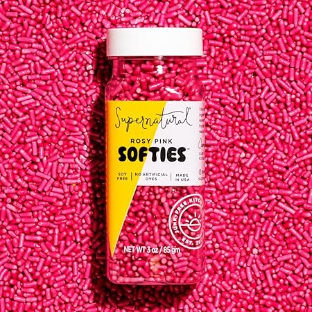 Supernatural Rosy Pink Softies Natural Sprinkles - Dye-Free, Soy-Free, Gluten-Free, Vegan, Made in USA, 3oz - Dye Free Pink Sprinkles
