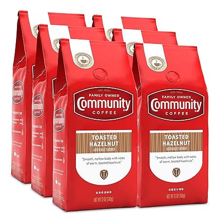 Community Coffee Toasted Hazelnut Flavored 72 Ounces, Medium Roast Ground Coffee, 12 Ounce Bag (Pack of 6)