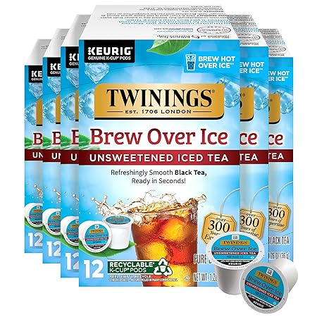 Twinings Brew Over Ice Unsweetened Black Iced Tea 72 K-Cup Pods for Keurig, 12 Count (Pack of 6), Caffeinated