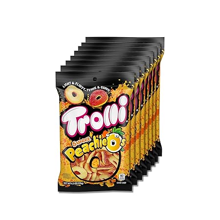Trolli Peachie O's Rings, Sour Gummy Candy, 6.3 Ounce Bags (Pack of 8)